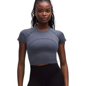 Lululemon Swiftly Tech Crop Short Sleeve 2.0 Club Blue Stripe Size 14 NWT